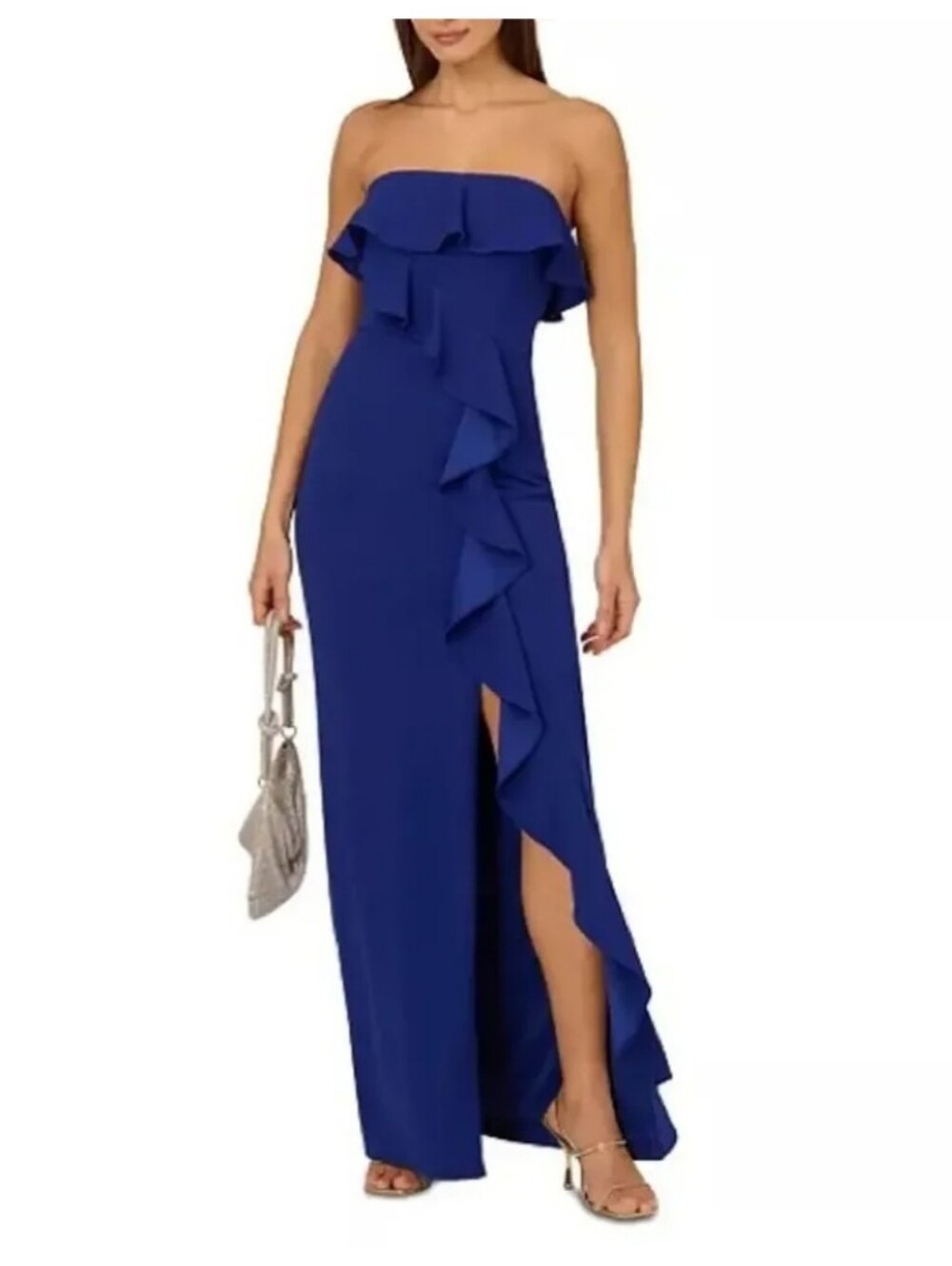 NWT Adrianna Papell Royal Blue Ruffle Column Gown Size 10 Formal Evening Dress